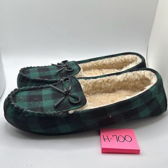 Cushionaire Women's Moccasin Slipper +Memory Foam 10 GREEN PLAID - Picture 3 of 7
